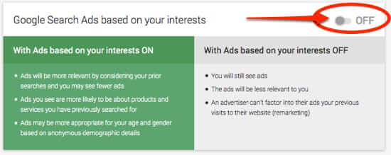 turn off google search ads based on your interests
