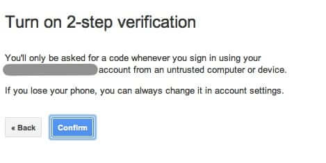 turn on 2-step authentication