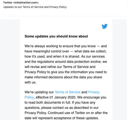 Terms service 2020 new twitter of Twitter's new