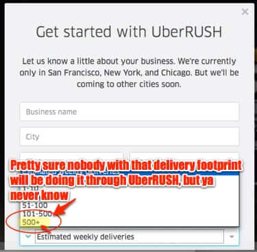 uber rush estimated weekly deliveries