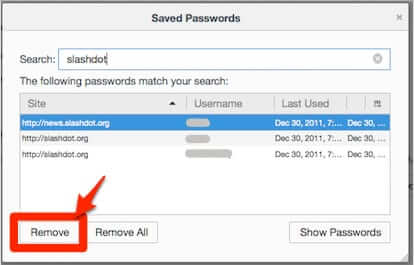 update saved password firefox