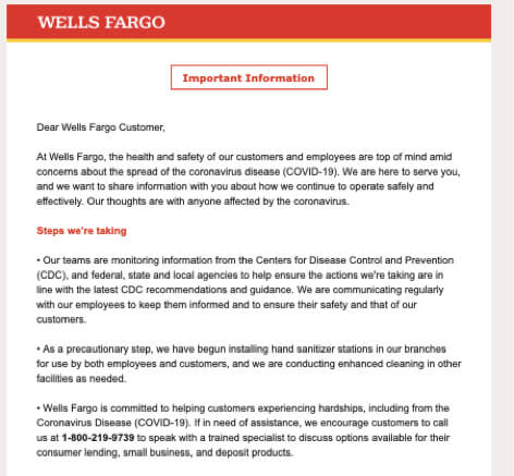 wells fargo coronavirus email