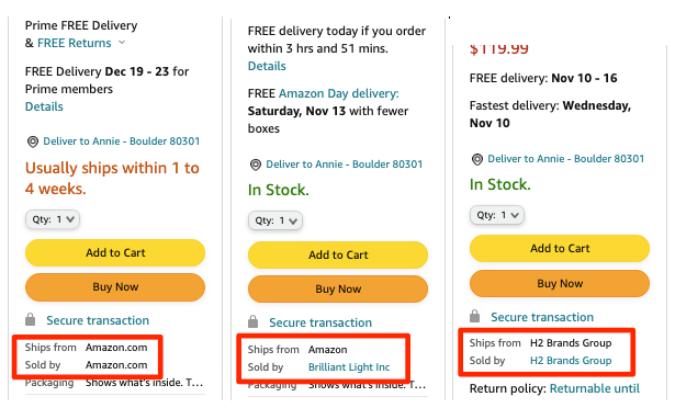 what various Amazon shipping delivery fulfillment options mean
